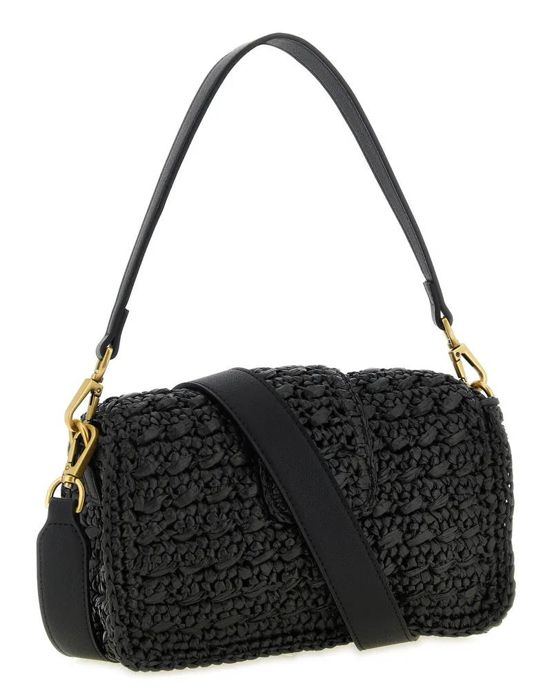 Twin-Set Hand-Woven Raffia Crossbody Bag — Black Black