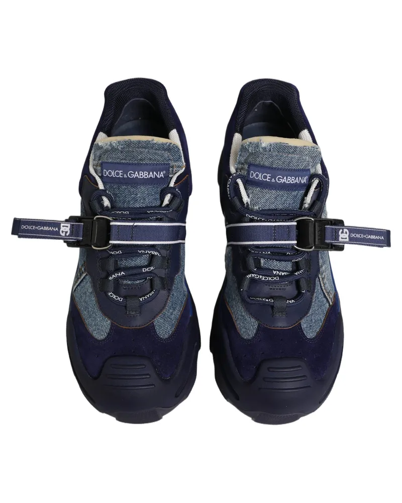 Dolce & Gabbana Men's Blue Airmaster Panelled Low Top Denim Sneakers Shoes Cotton Nylon Viscose Calf Blue