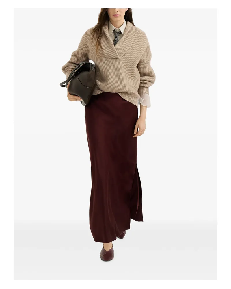 Brunello Cucinelli Cashmere English Rib-Knit Sweater — Beige Beige