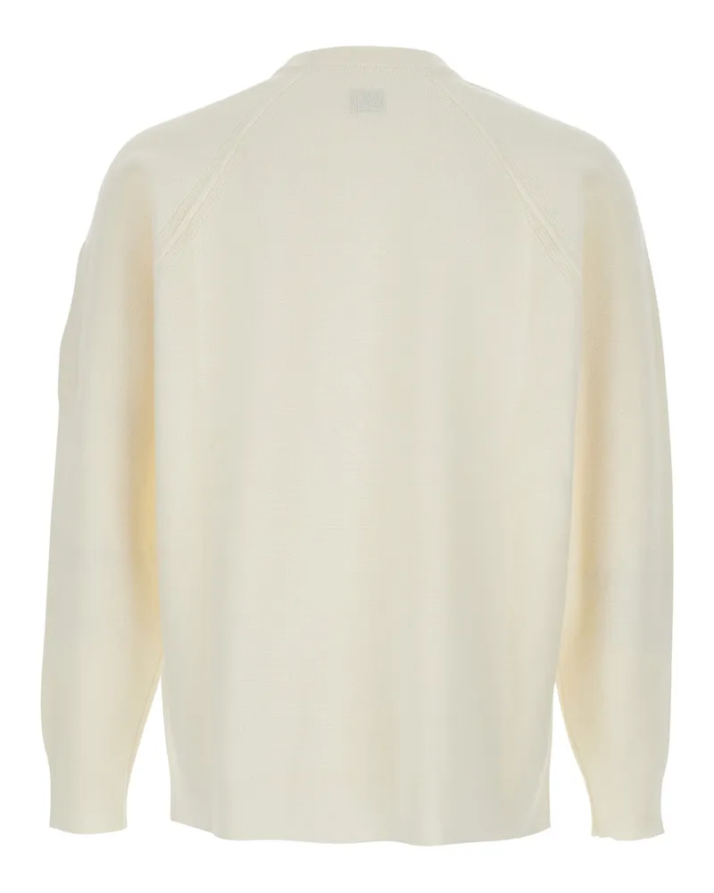 C.P. Company Men's White Crewneck Sweater With Logo Plaque Wool Tops Top White