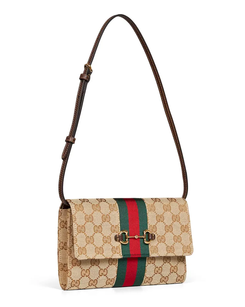 Gucci Women's Foldover Horsebit Wallet Beige Calfskin Shoulder Bags Beige