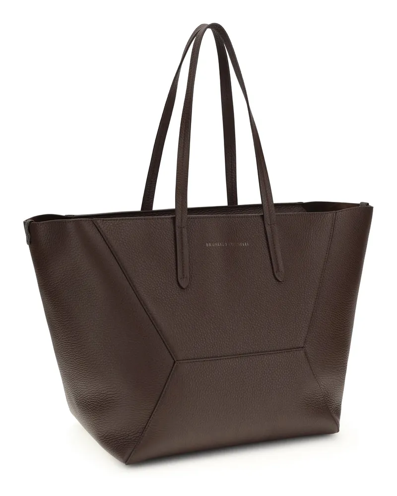 Brunello Cucinelli Women's Leather Tote Bag Burgundy Calf Bos Taurus Shoulder Burgundy