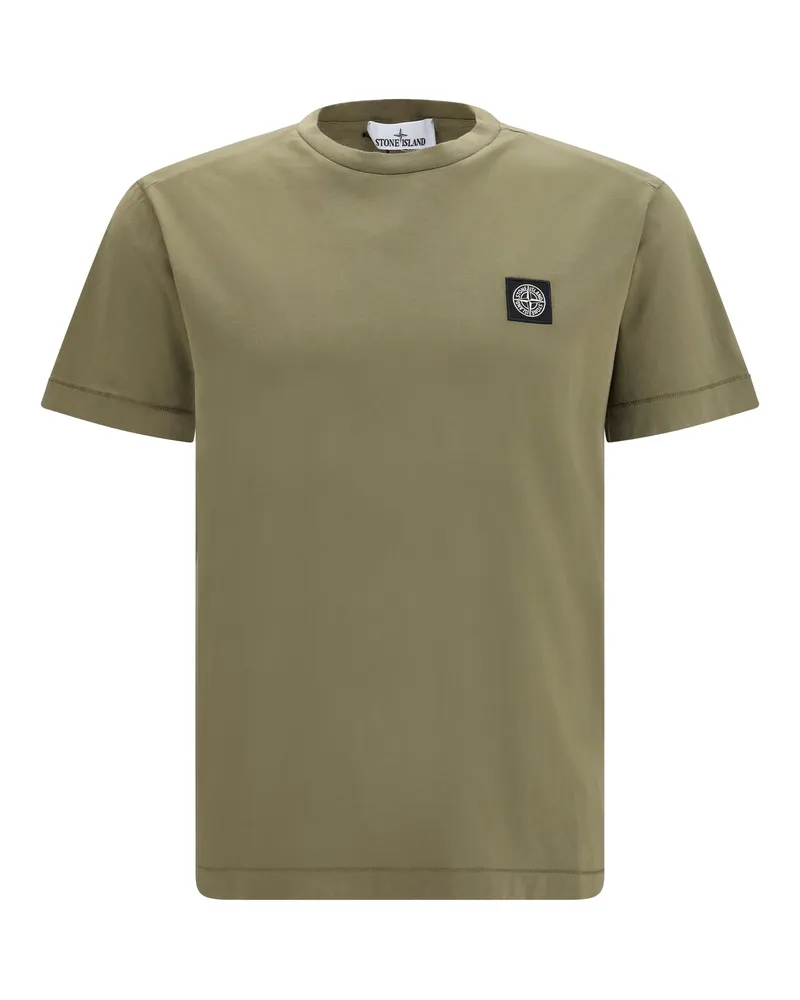Stone Island Men's T-Shirt Logo Patch Military Green Cotton T-Shirts And Polos Green