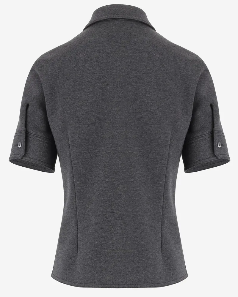Gucci Women's Wool-Blend Shirt With Wide Collar Gray Polo Tops Gray
