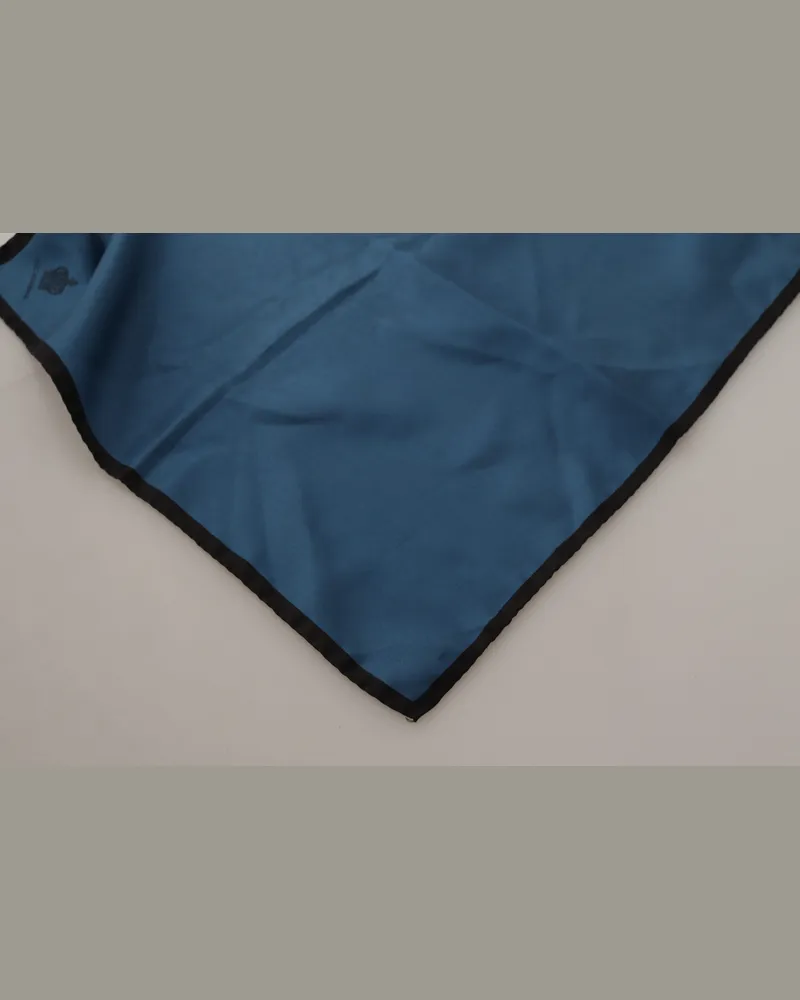 Dolce & Gabbana Men's Black Blue Dg Crown Printed Square Handkerchief Scarf Silk Blue