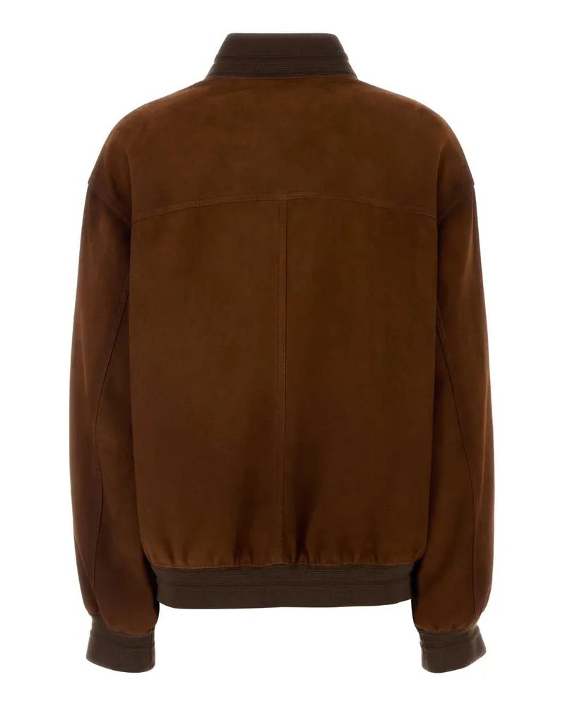 Miu Miu Women's Brown Suede Bomber Jacket Castagna Giacche E Gilet Brown