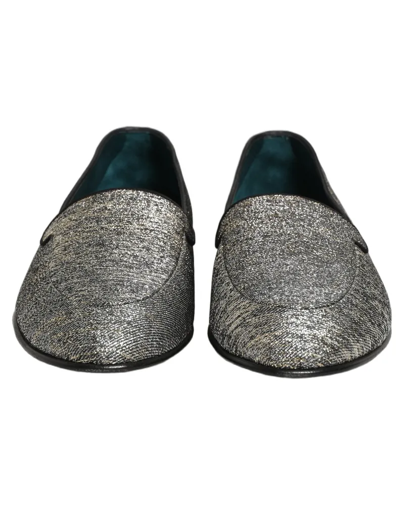 Dolce & Gabbana Gray Lurex Glitter Men Dress Loafers Shoes Leather Gray