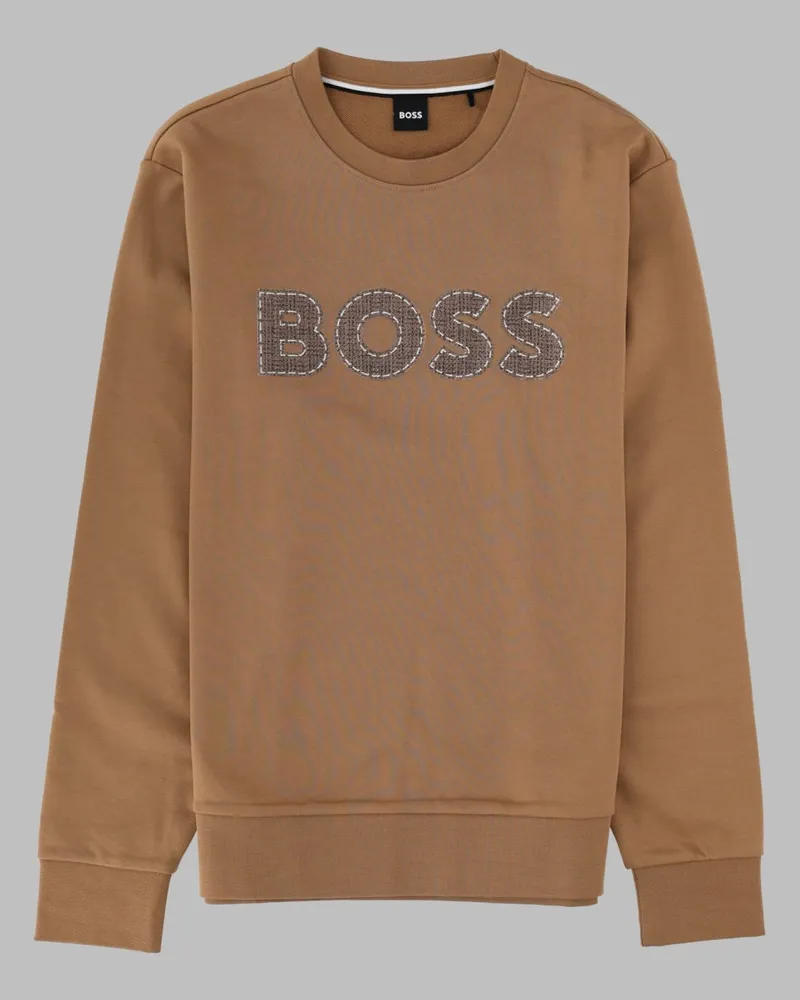 HUGO BOSS Logo-Embroidered Cotton Sweatshirt — Brown Brown