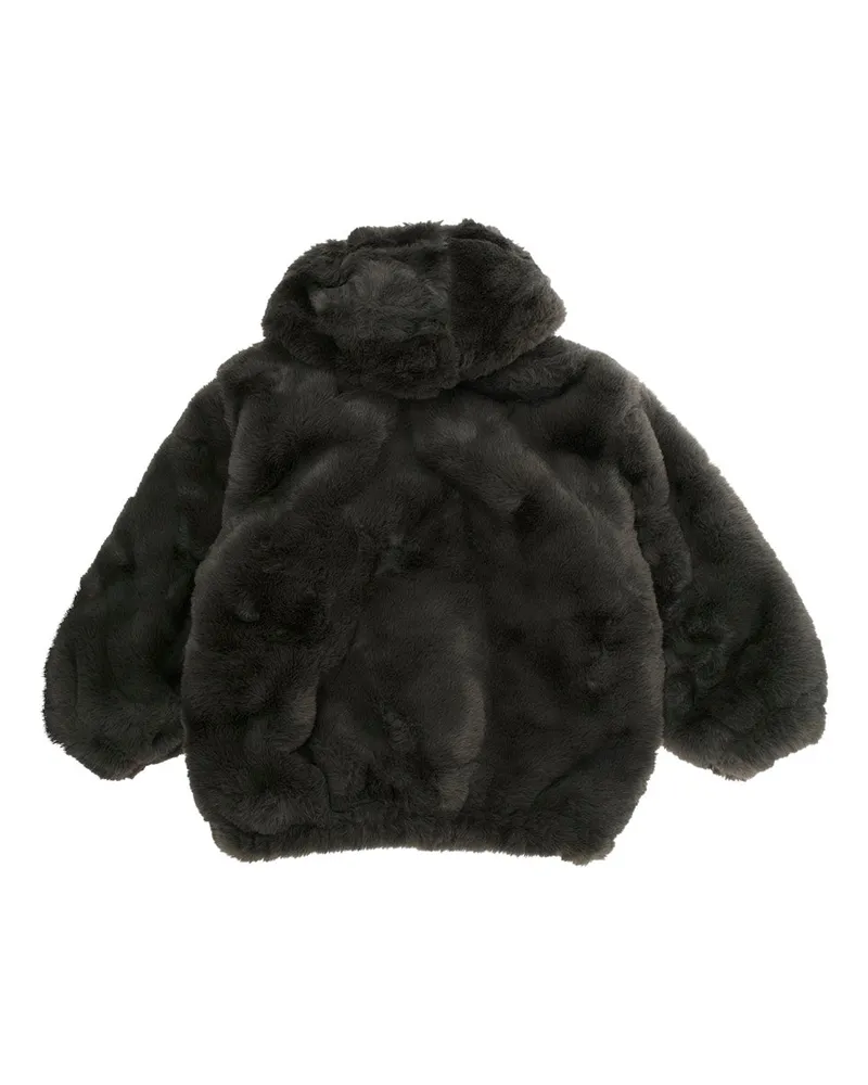 Mini Rodini Boys' Grey Faux Fur Jacket With Logo Patch Polyester Gray