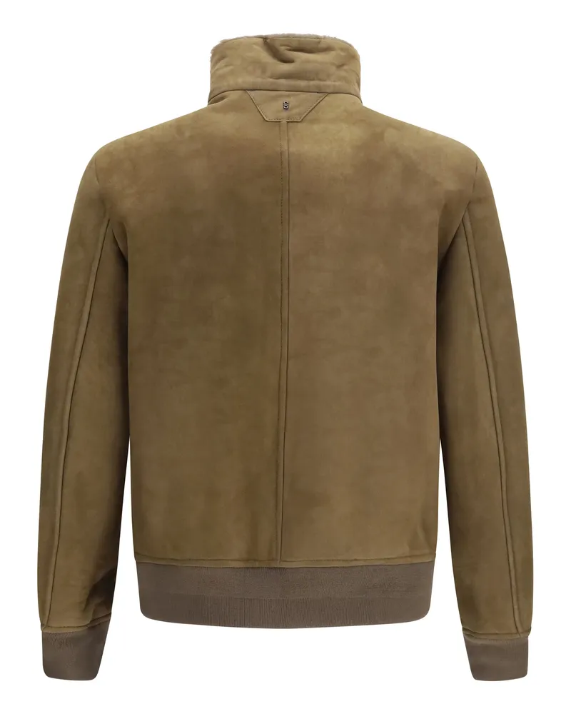 Salvatore Santoro High-Neck Suede Jacket — Beige Beige