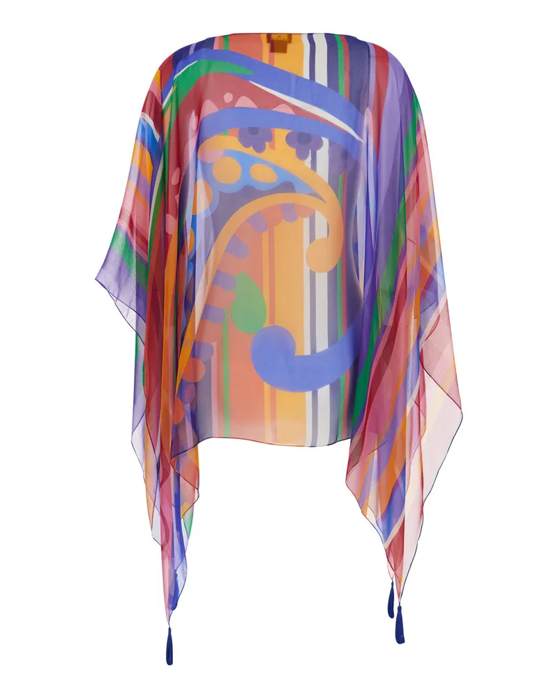 Etro Women's Cape With Multicolour Print, Silk Tassels Coat Multicolor