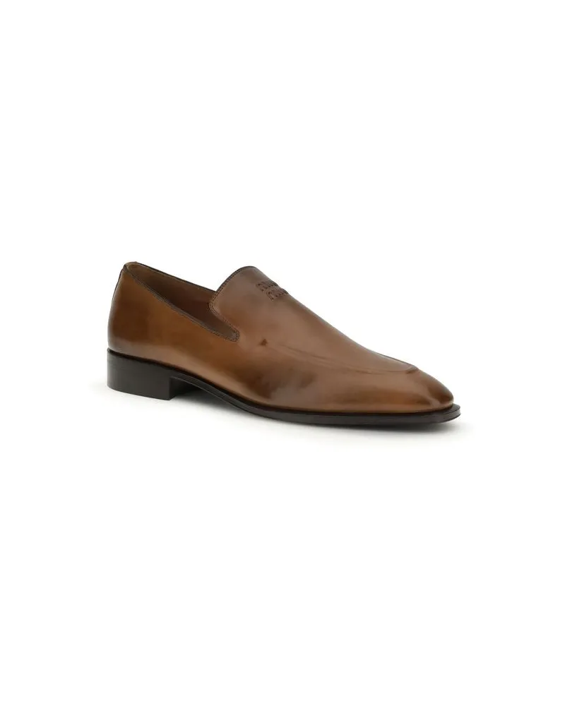 Miu Miu Women's Brown Calf Leather Bos Taurus Slip-On Loafers Brown