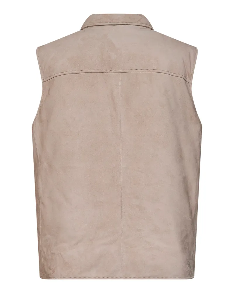 Brunello Cucinelli Men's Padded Vest Suede — Mud Calf Leather & Down Jackets Brown
