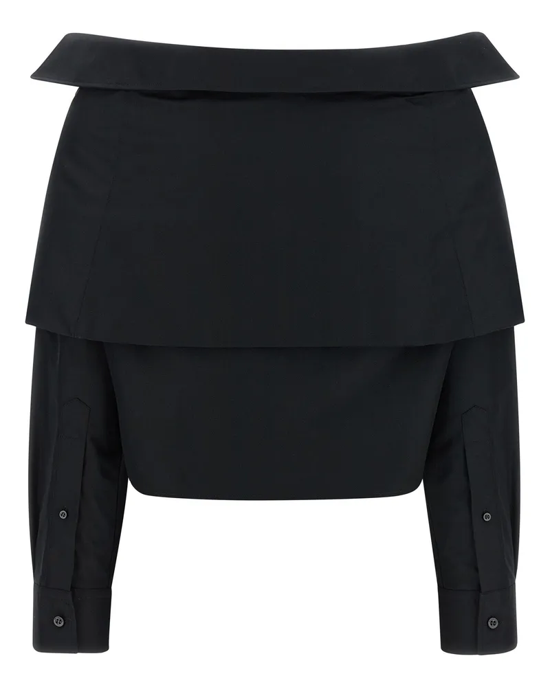 Balenciaga Off-the-Shoulder Crop Blouse — Black Black