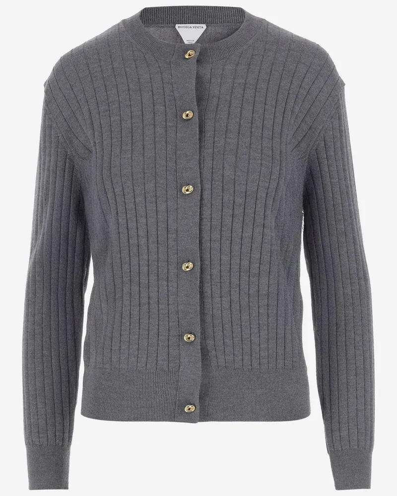 Bottega Veneta Women's Ribbed Wool Cardigan Grey Sweater Gray