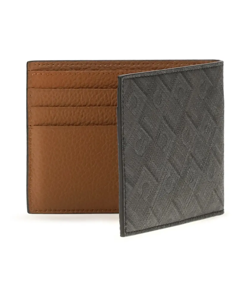Ferragamo Men's Leather Bifold Wallet With Gancini Pattern Grey Patterned Dark Calf Bos Taurus Gray