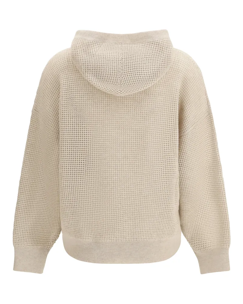 Brunello Cucinelli Women's Sparkling Net Cotton Hooded Sweatshirt Rustic Beige+panama Kashmir-Capra Hircus Sweatshirts Kashmir/capra Sweater Beige