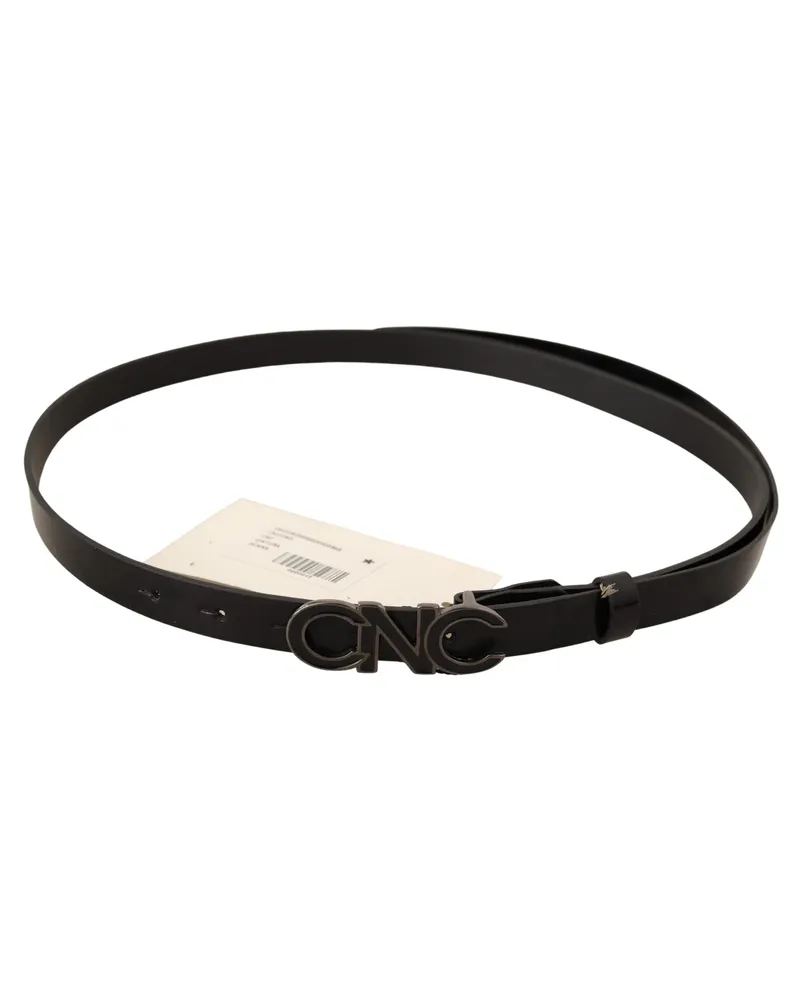 CoSTUME NATIONAL Women's Black Leather Letter Logo Buckle Belt Black