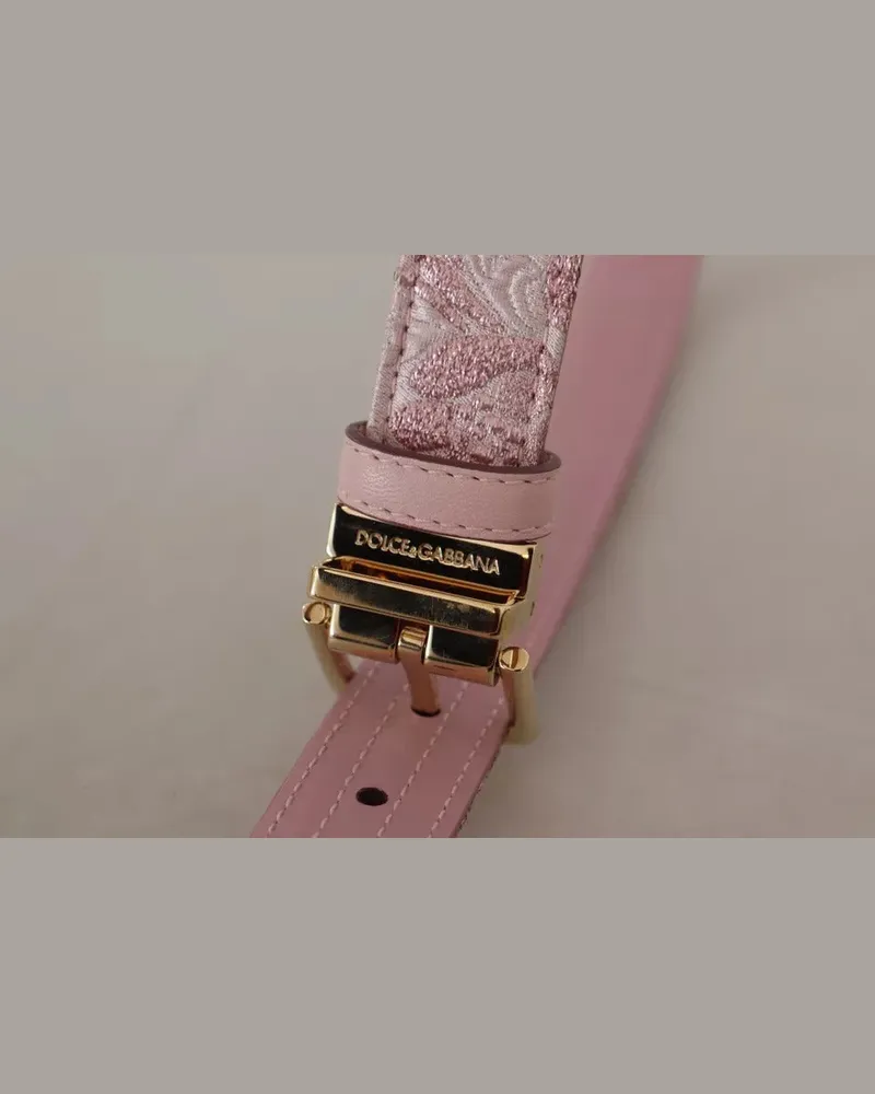 Dolce & Gabbana Women's Pink Jaquard Embroidered Gold Tone Metal Buckle Belt Leather Pink