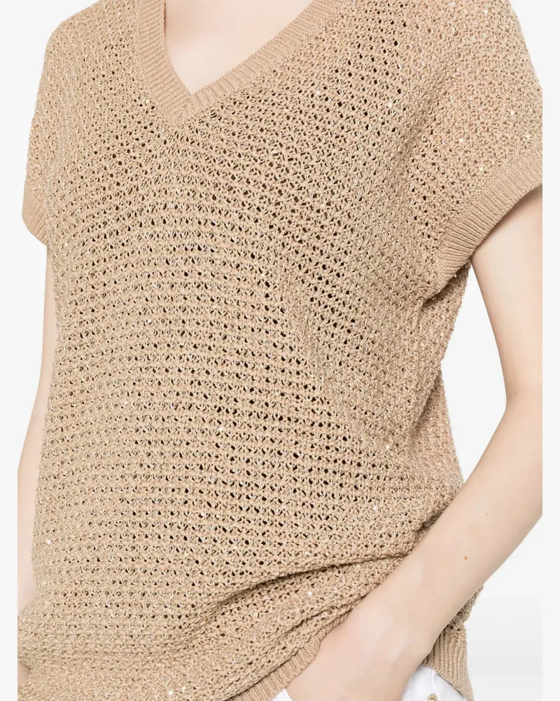 Fabiana Filippi Women's Sequin-Embellished V-Neck Vest Ss26 W Beige