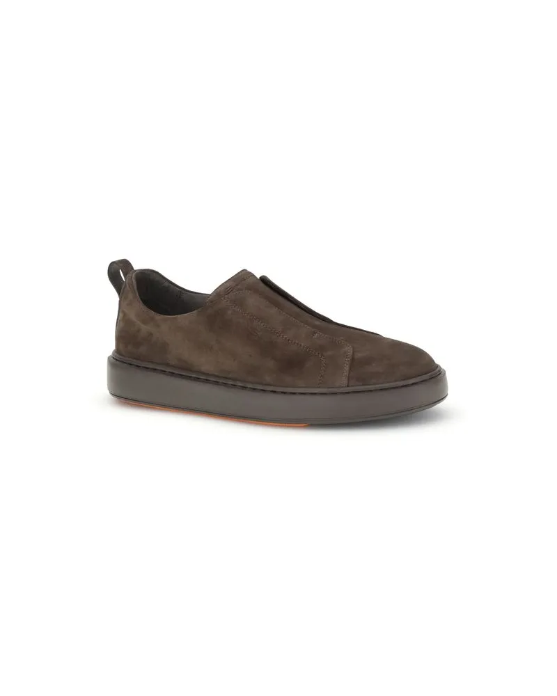 Santoni Men's Brown Calf Leather Bos Taurus Low Top Sneakers Brown