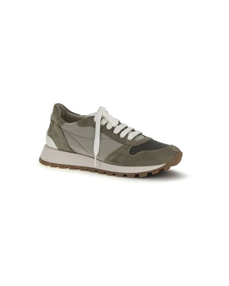 Brunello Cucinelli Women's Bicolor Calf Leather Bos Taurus Athletic Sneakers Brown