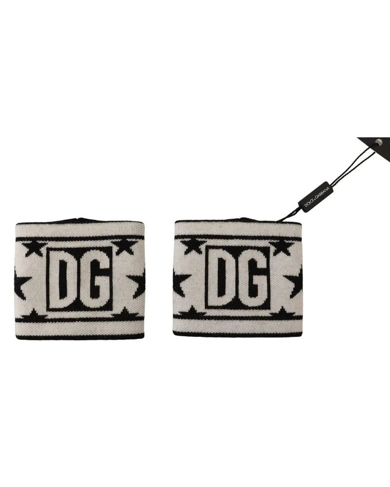 Dolce & Gabbana Men's White Black Wool Logo #dgmillennials Wristband Virgin Accessory Black