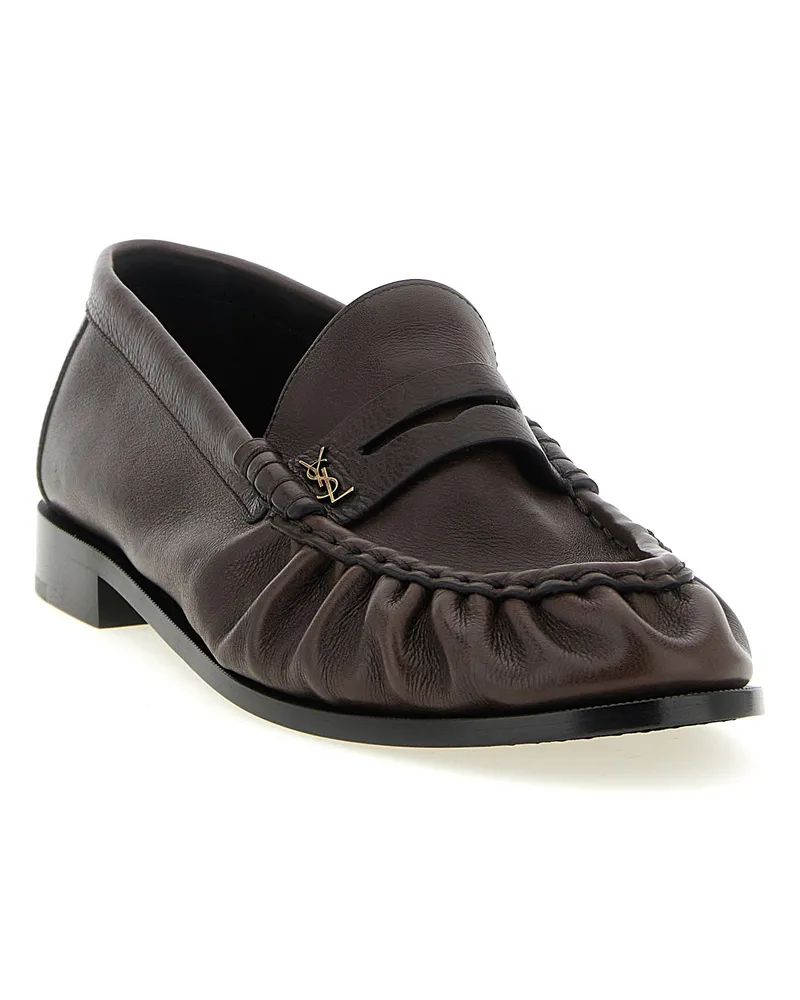 Saint Laurent Men's Brown Calfskin Slip-On Loafers Brown
