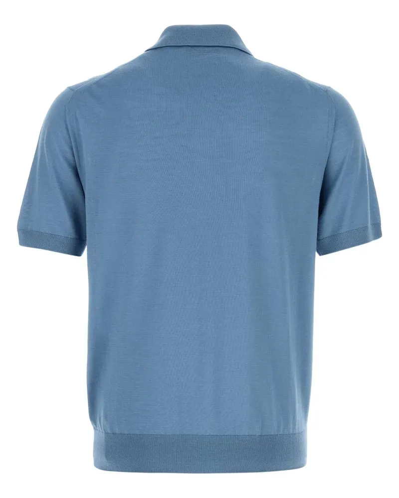 Prada Men's Cerulean Blue Wool Polo Shirt Avio Exterior: Virgin Blue