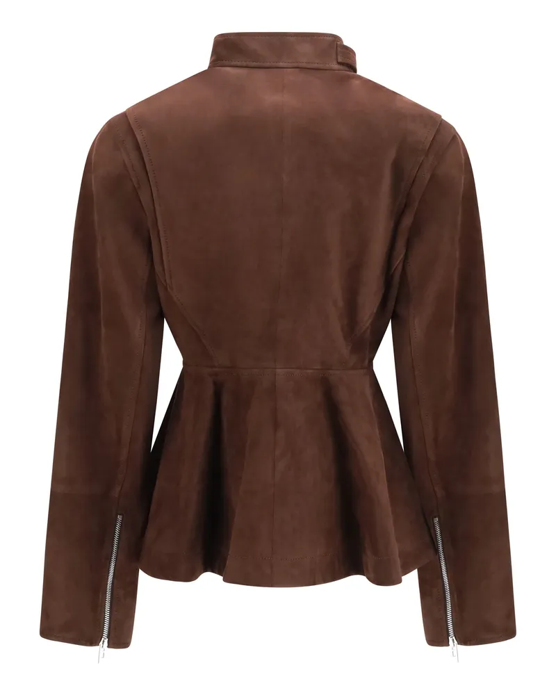 Alaïa Women's Peplum Jacket Chocolate Suede Goatskin (hircus Goatskin Brown