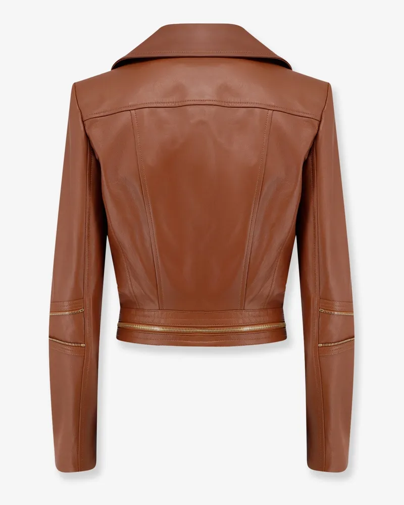 Elisabetta Franchi Women's Leather Biker Jacket Brown Brown