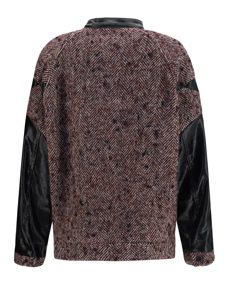 Kristina Ti Women's Virgin Wool Blend Jacket With Leather Sleeves Bordeaux 