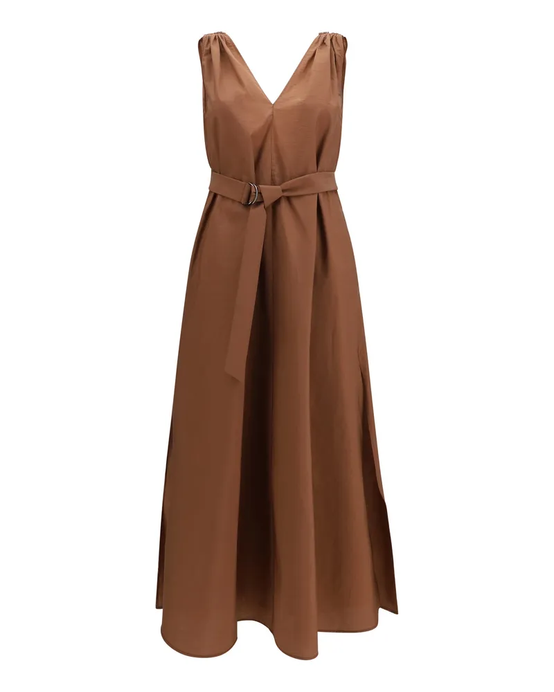 Brunello Cucinelli Women's Dress Precious Shoulder Detail Firebrick Polyamide Brown