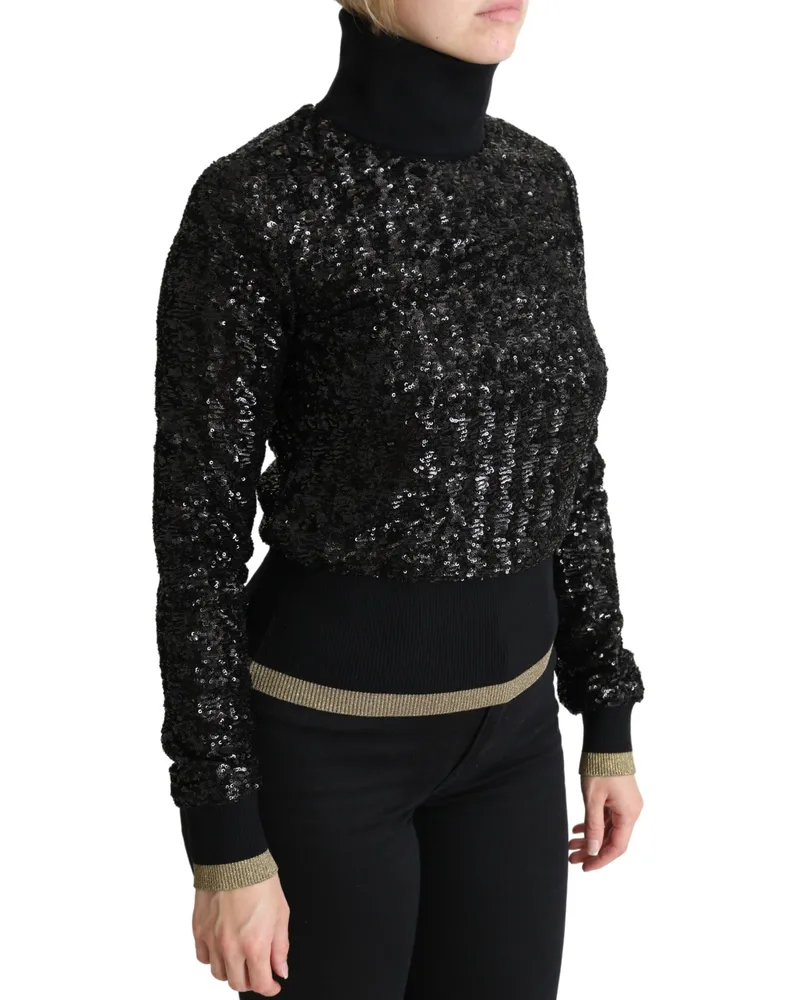 Dolce & Gabbana Women's Black Sequined Knitted Turtle Neck Sweater Polyester Clothing Black
