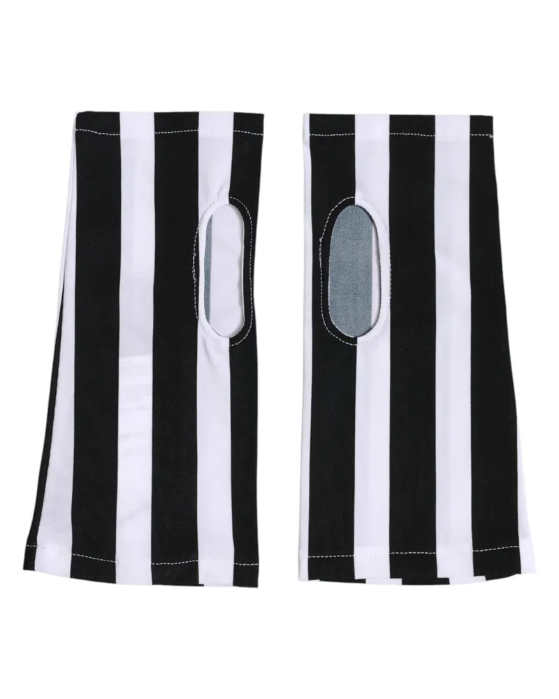 Dolce & Gabbana Women Black White Nylon Fingerless Wrist Length Gloves And 07+pa Black