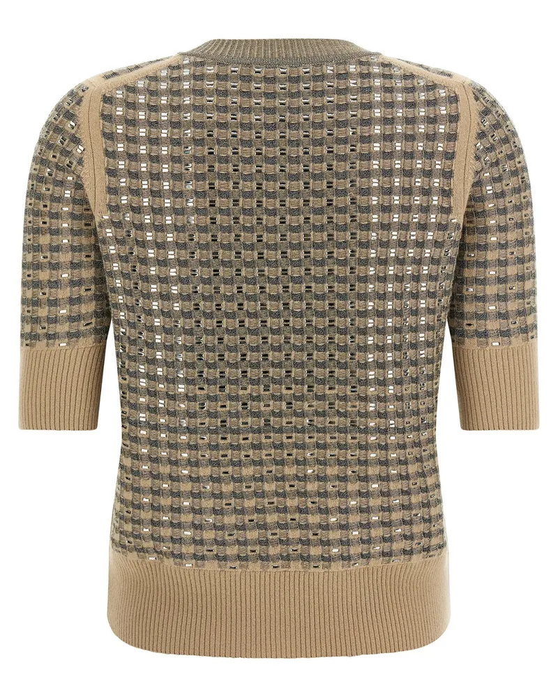 Ermanno Scervino Check Knit with Metal Inserts Sweater — Beige Beige