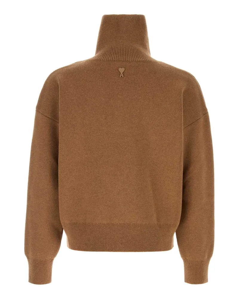 AMI Paris Merino Wool Half-Button Sweater — Camel Camel