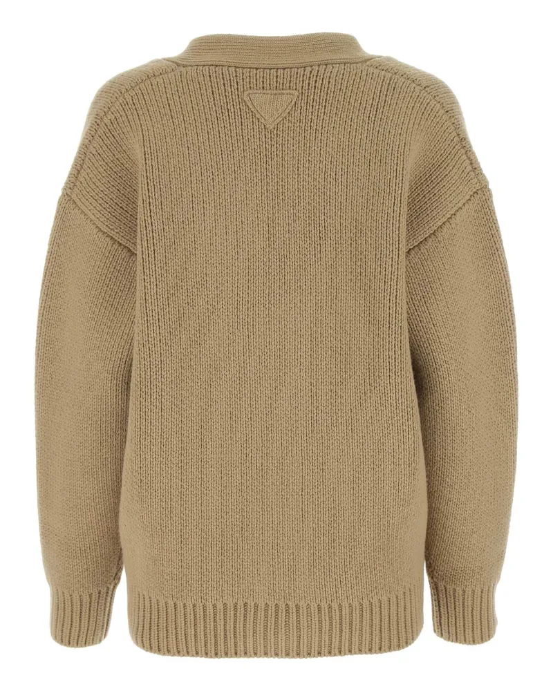 Prada Women's Cappuccino Wool Blend Oversize Cardigan Cammello Maglieria Beige