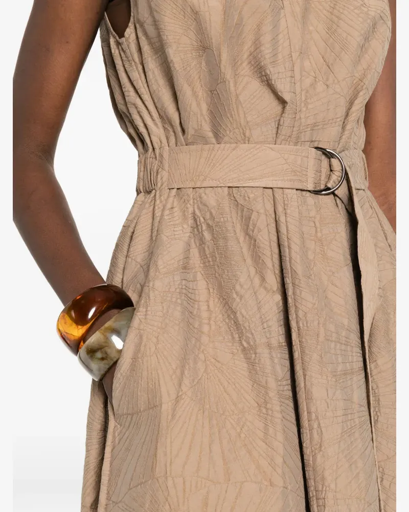 Brunello Cucinelli Women V-Neck Belted Midi Dress Ss26 W Beige