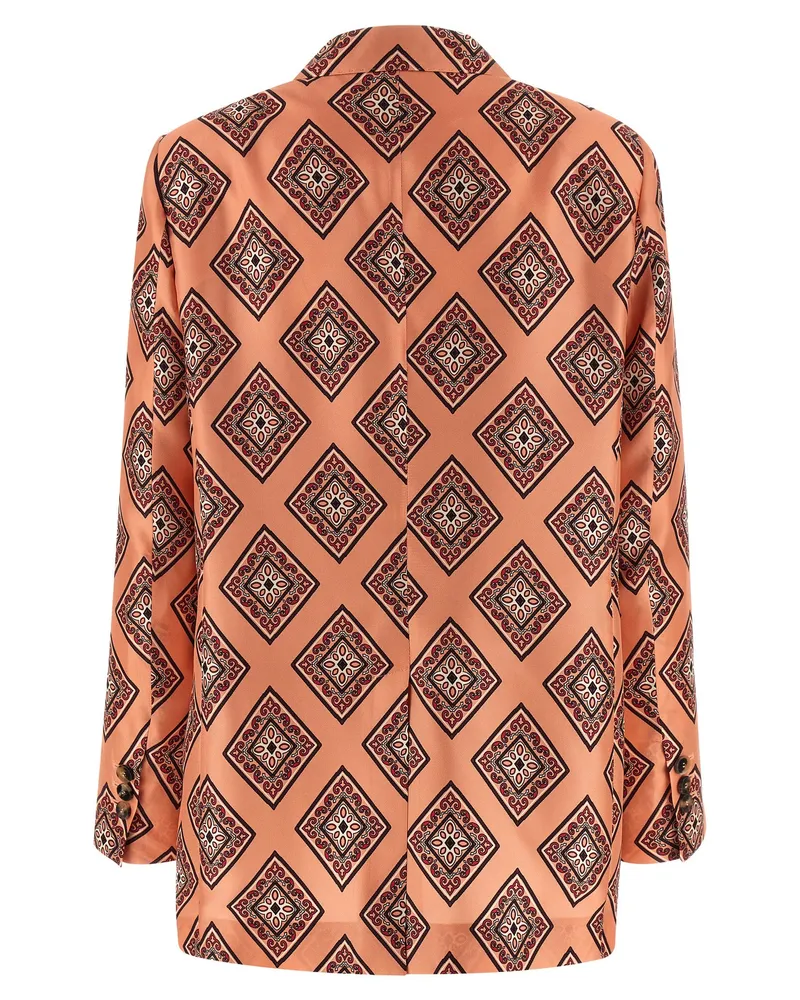 Alberto Biani Tie-Print Silk Blazer — Orange Orange