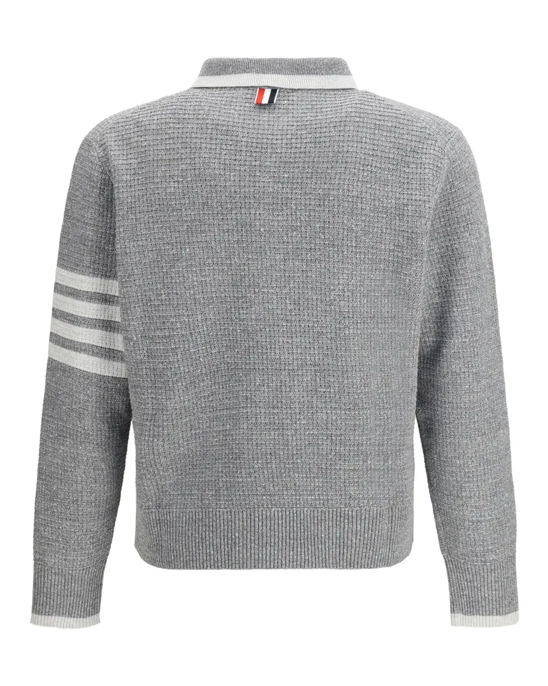 Thom Browne Men's Knitted Polo Shirt Lt Grey Linen; Cotton Knitwear Sweater Gray