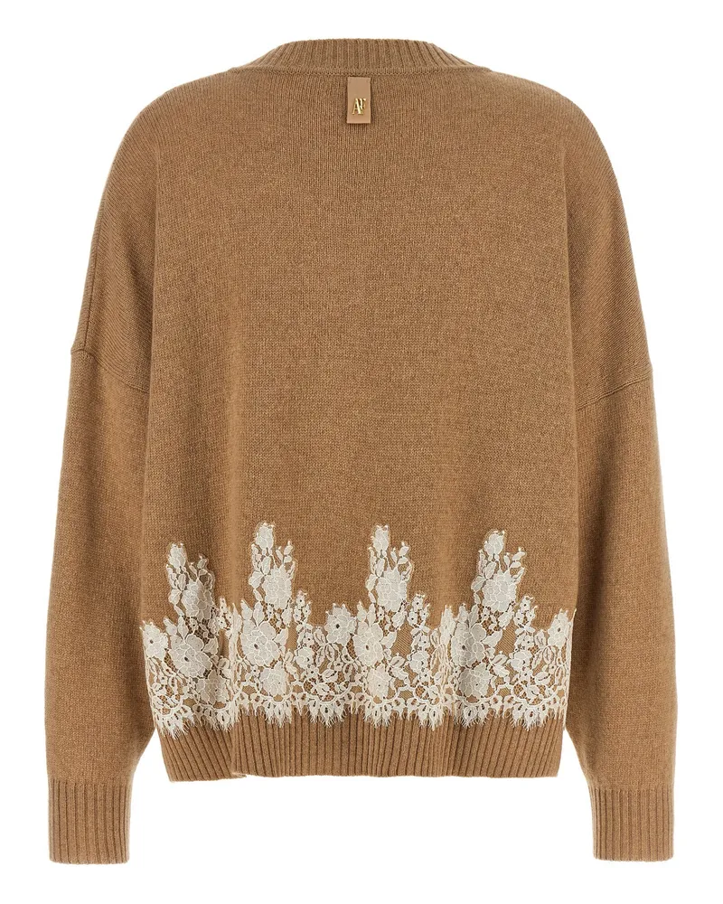 Alberta Ferretti Lace-Insert Cashmere Blend Cardigan — Camel Camel