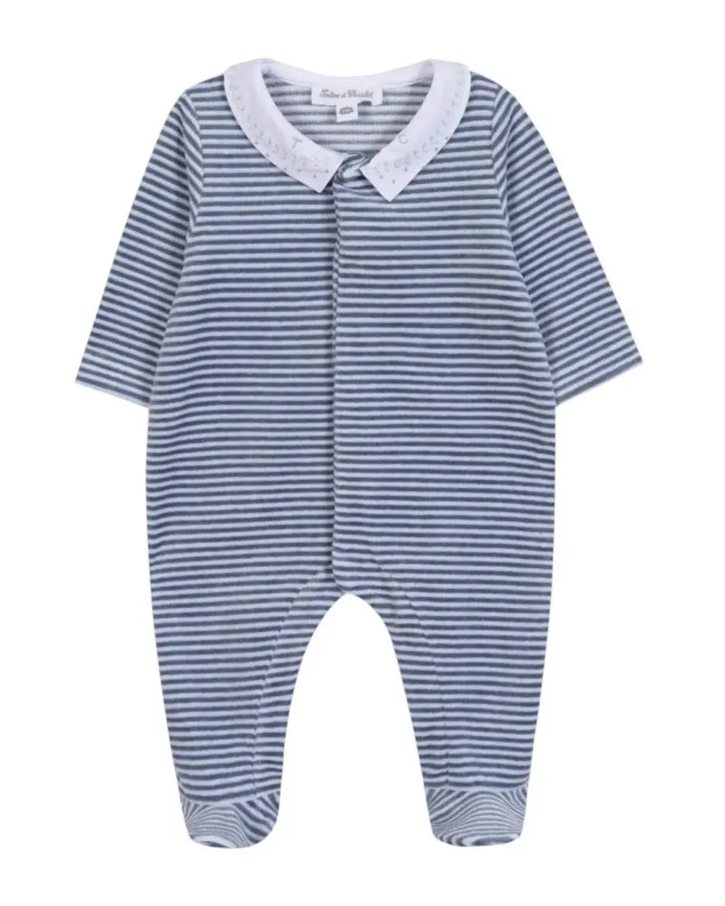 Tartine et Chocolat Striped Cotton-Blend Bodysuit — Blue Blue