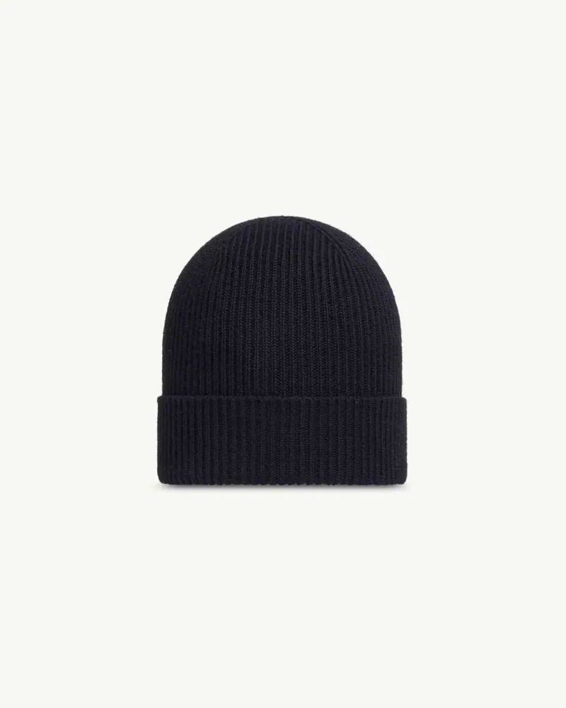 Moncler L20913B70500A9342999 Ribbed Knit Logo Beanie — Navy Navy