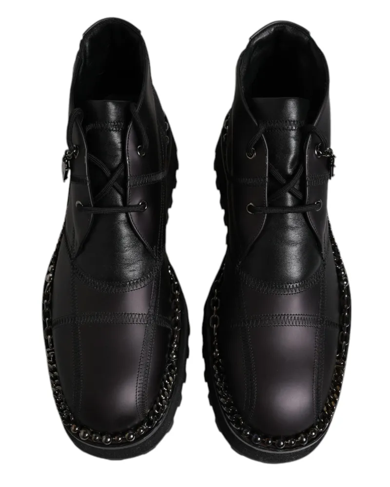Dolce & Gabbana Men's Black Leather Lace Up Ankle Boots Shoes Black