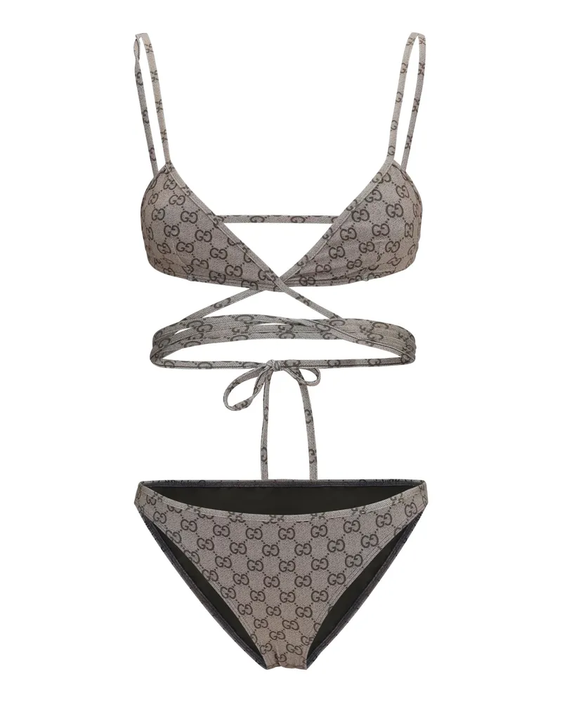 Gucci GG-Print Stretch Jersey Bikini — Beige Beige