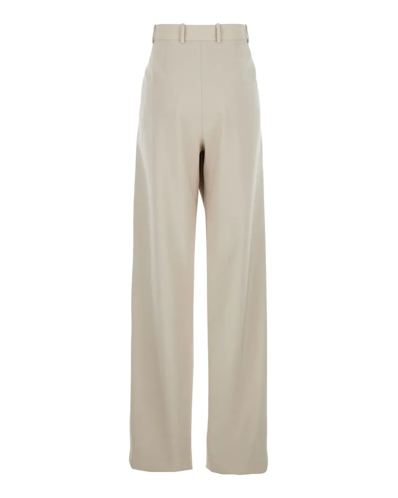 Saint Laurent Women's Beige Wool Pants With Belt Loops Trousers Beige