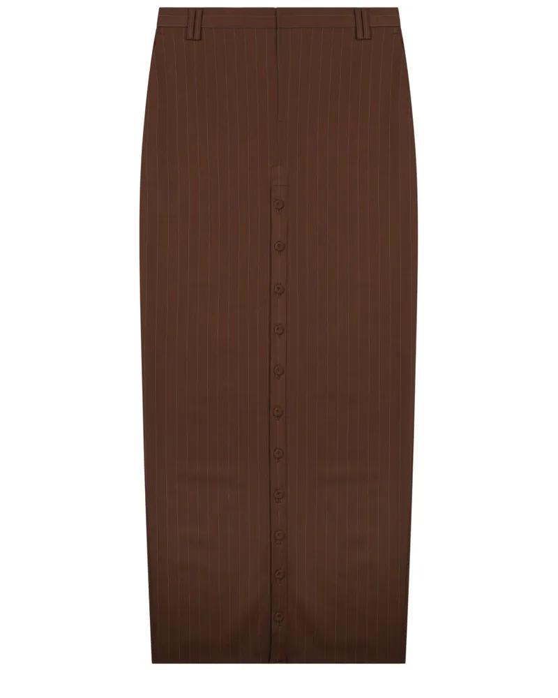 Jean Paul Gaultier Button-Front Virgin Wool Midi Skirt — Brown Brown