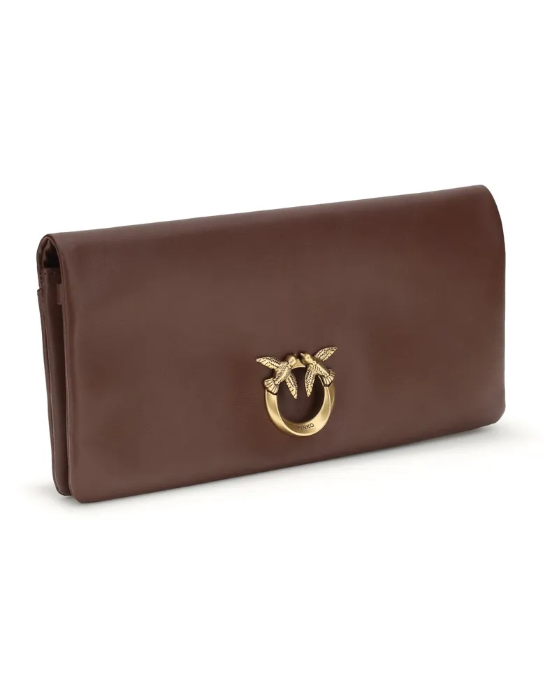 Pinko Women's Love Medium Clutch Bag Burgundy Wine-Antique Gold Calf Leather Bos Taurus Clutches Brown
