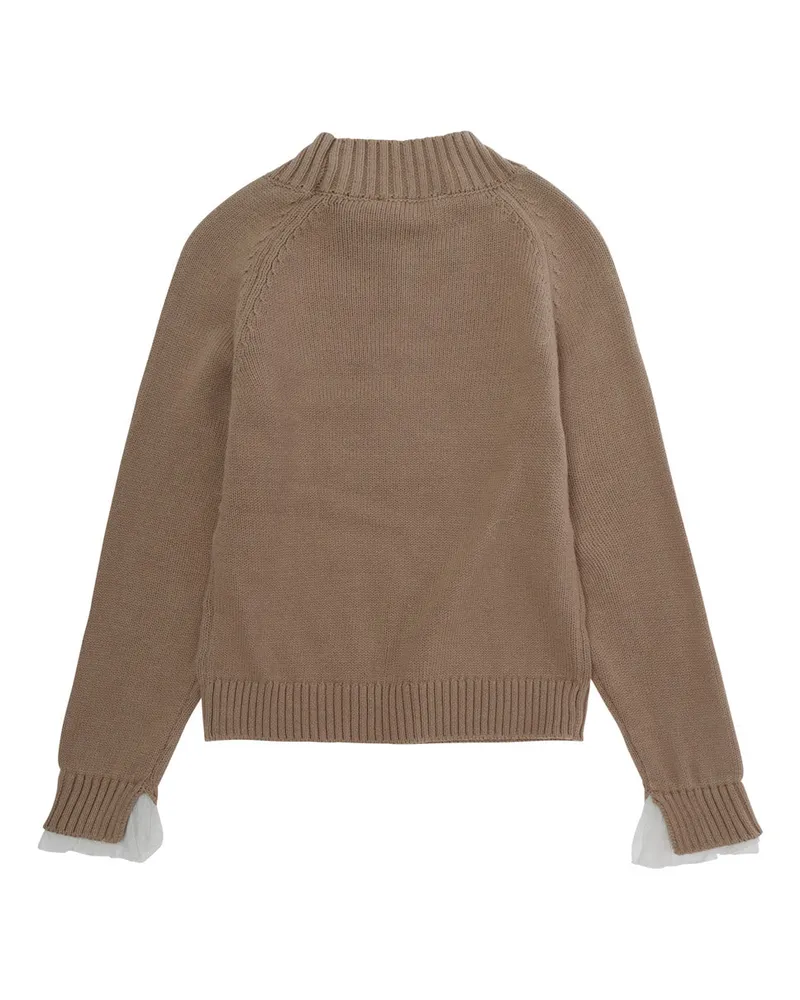 Monnalisa Girls' Sweater Beige Cotton-Wool Tops Top Beige
